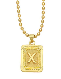 Fashion X Copper Gold Plated 26 Letter Square Necklace