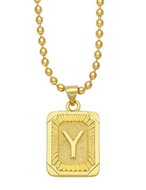 Fashion Y Copper Gold Plated 26 Letter Square Necklace