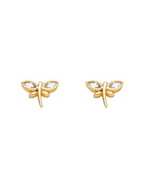 Fashion D Copper Inlaid Zirconium Dragonfly Stud Earrings