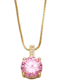 Fashion Pink Brass Set Round Zirconium Necklace