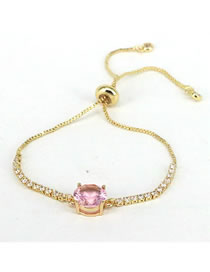Fashion Pink Brass Set Round Zirconium Pull Bracelet