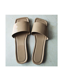 Fashion Khaki Pu Square Toe Flat Slippers