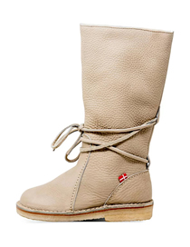 Fashion Creamy-white Pu Round Toe Chunky Heel Boots