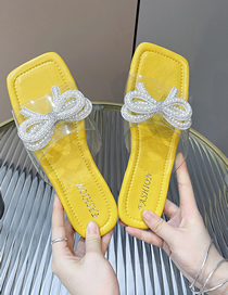 Fashion Yellow Square Toe Rhinestone Bow Flat Slippers