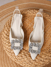Fashion White Pointed-toe Rhinestone Stiletto Cutout Sandals