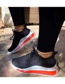 Fashion Black Knitted Stretch Color-block Air Shoes