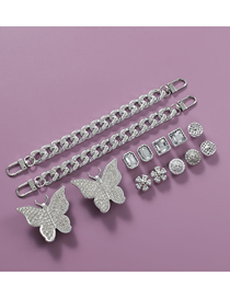 Fashion Silver Big Butterfly + Silver Rhinestone Chain Pvc Diamond Butterfly Chain Flower Detachable Shoe Buckle