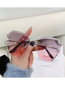 Fashion Ash And Powder Alloy Diamond Large Square Frame Sunglasses