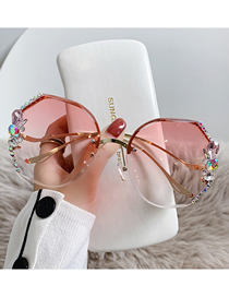 Fashion [pink] Belt Alloy Diamond Large Frame Sunglasses