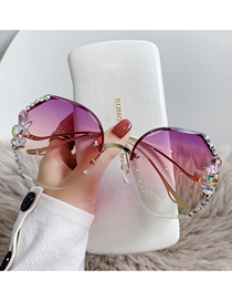 Fashion [purple] Belt Alloy Diamond Large Frame Sunglasses