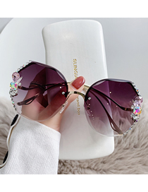 Fashion [grey] Belt Alloy Diamond Large Frame Sunglasses