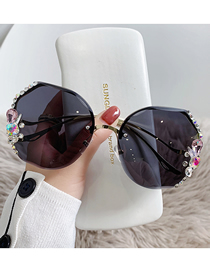 Fashion [black] Belt Alloy Diamond Large Frame Sunglasses