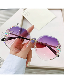 Fashion [gradient Purple] Diamonds Alloy Diamond Large Frame Sunglasses