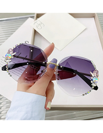 Fashion [gradient Gray] Diamonds Alloy Diamond Large Frame Sunglasses
