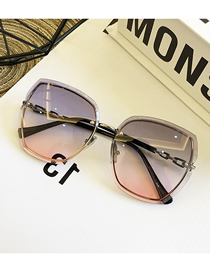 Fashion (upper Gray And Lower Powder) Rimless Crystal Cut Polygon Sunglasses