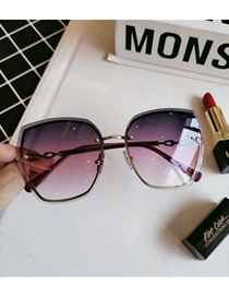 Fashion (gradient Purple) Rimless Crystal Cut Polygon Sunglasses
