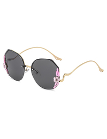 Fashion (black) Crystal Flower Alloy Diamond Large Frame Sunglasses