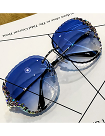 Fashion 【ice Blue】 Alloy Diamond Large Frame Sunglasses