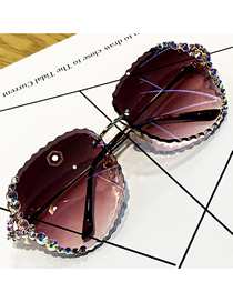 Fashion 【ice Purple】 Alloy Diamond Large Frame Sunglasses