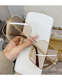 Fashion 【champagne Slices】 Large Square Frame Sunglasses With Cutout Temples