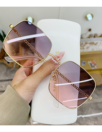 Fashion 【purple Pink】 Large Square Frame Sunglasses With Cutout Temples