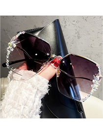 Fashion (purple) With Diamond Alloy Diamond Large Frame Sunglasses
