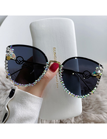 Fashion Black Diamonds Alloy Diamond Large Frame Sunglasses