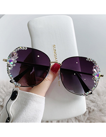 Fashion Black Gold Frame Gradient Gray [polarized] Diamonds Alloy Diamond Large Frame Sunglasses