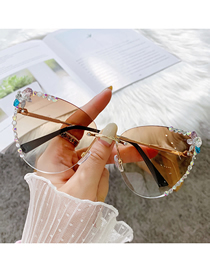 Fashion (tan) 3d Diamond Sunglasses Butterfly Polygon Diamond Sunglasses