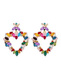 Fashion Color Alloy Diamond Geometric Heart Stud Earrings