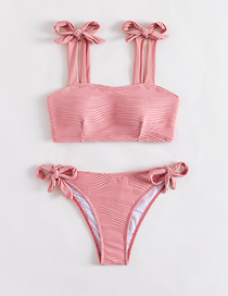 Fashion Pink Polyester Lace-up Swimsuit