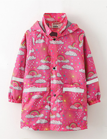 Fashion 8 Rose Red Clouds Blend Print Stand-up Tie Hood Coat