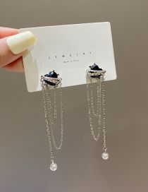 Fashion Silver Alloy Heart Pearl Tassel Earrings