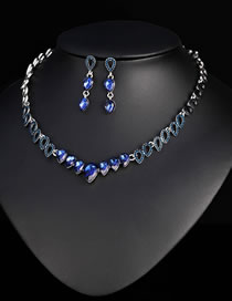 Fashion Blue Geometric Diamond Drop Earrings Necklace Set