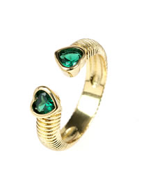 Fashion Green Diamond Love Brass Gold Plated Heart Zirconium Open Ring