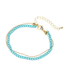 Fashion Light Blue Solid Copper Painted Geometric Chain Double Layer Bracelet