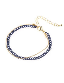 Fashion Dark Blue Solid Copper Painted Geometric Chain Double Layer Bracelet