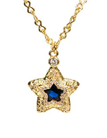 Fashion Blue Zirconium Pentagram Brass-set Zirconium Star Irregular Texture Necklace