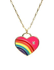 Fashion Rose Red Brass Inlaid Zirconium Drip Oil Rainbow Heart Necklace
