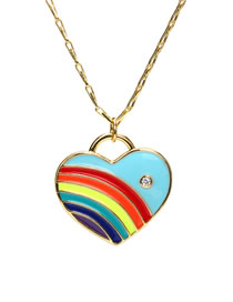 Fashion Light Blue Brass Inlaid Zirconium Drip Oil Rainbow Heart Necklace