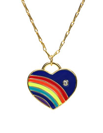 Fashion Blue Brass Inlaid Zirconium Drip Oil Rainbow Heart Necklace