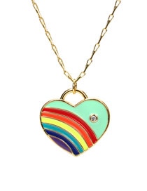 Fashion Light Green Brass Inlaid Zirconium Drip Oil Rainbow Heart Necklace