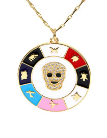 Fashion Face Round Card Bronze Inlaid Zirconium Face Oil Drop Medal Necklace