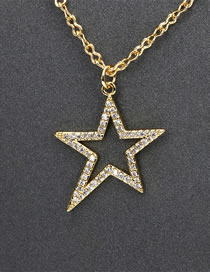 Fashion Gold Brass And Diamond Shaped Pentagram Necklace