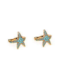 Fashion Blue Pine Crystal Brass Inlaid Zirconium Starfish Ear Cuff