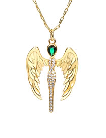 Fashion Gold Brass Diamond Angel Wings Necklace