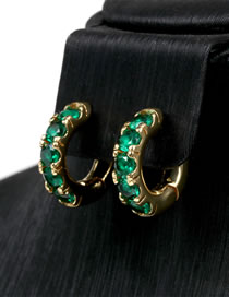 Fashion Green Zirconium Copper Gold Plated Zirconium Geometric C-hoop Earrings