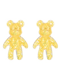 Fashion Yellow Resin Sequin Bear Stud Earrings