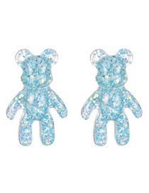 Fashion Blue Resin Sequin Bear Stud Earrings