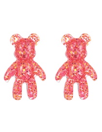 Fashion Red Resin Sequin Bear Stud Earrings